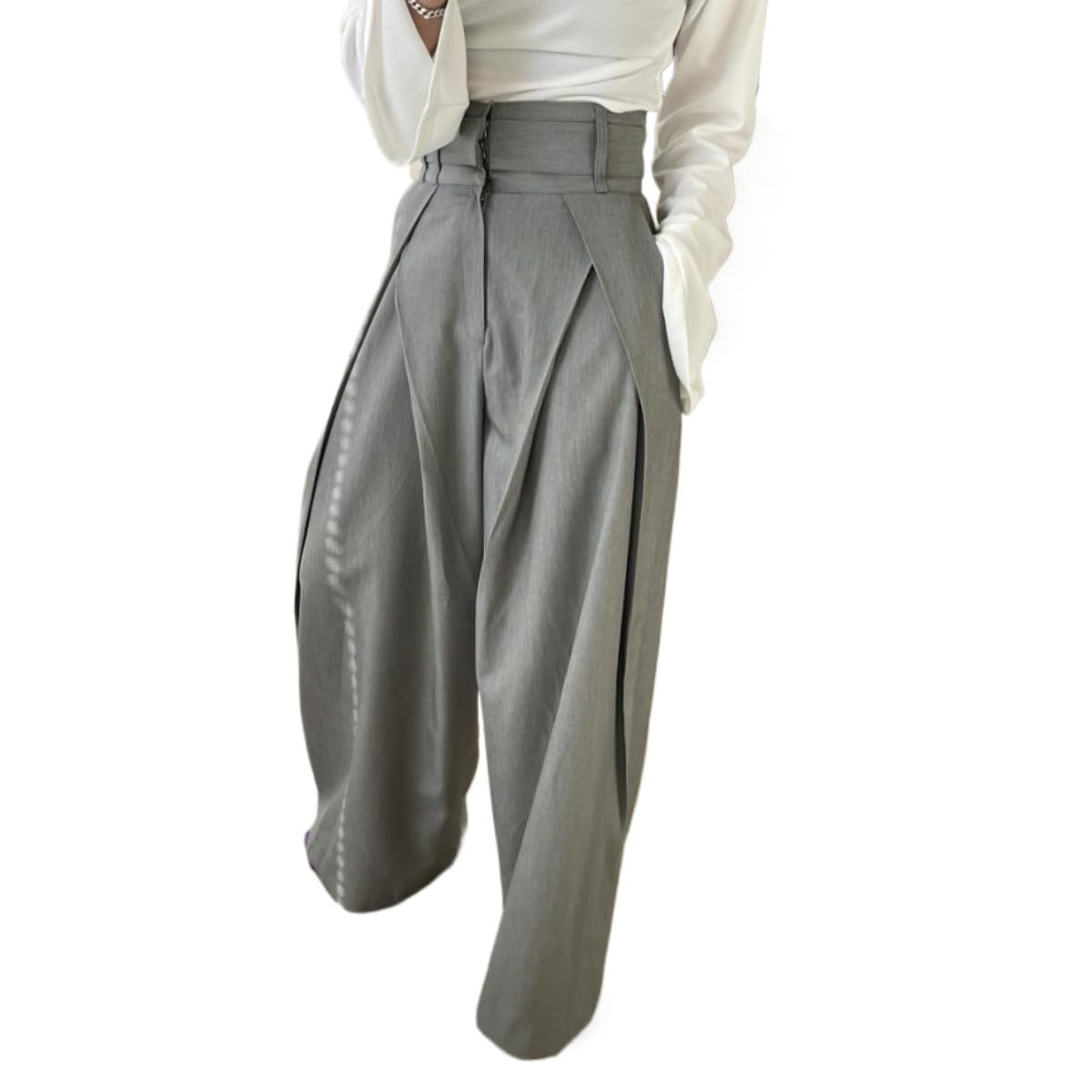Womens High Waisted Wide Leg Pants Loose Fit Long Trousers Zipper Fly Business Pants Pockets Palazzo Suit Pants