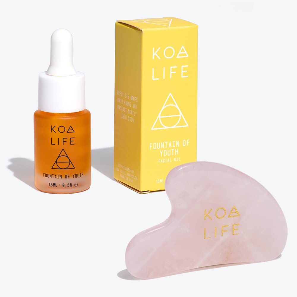 KOA LIFEAnti-Aging Set | Fountain of Youth Oil + Gua Sha Massage Stone | Anti-Aging & Hydration | Natural, Doctor-Formulated, Vegan, Cruelty & Chemical Free