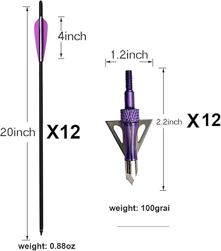 Miniatura 18 de Pernos de ballesta de carbono de 20 pulgadas, paquete de 12 y 12 unidades, kit de puntas de caza de flechas de ballesta de carbono para caza y Rojo