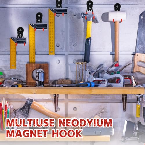 Image of Landhoow 26 Pcs Large Magnetic Hooks Heavy Duty Garage Magnet Hooks Strong Storage Utility Magnetic Hangers with Anti Slip Rubber Coating for Indoor and Outdoor Hanging (Orange)