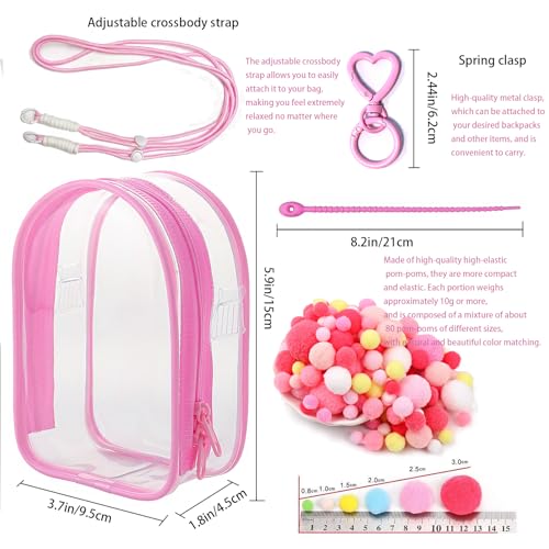 Image of Clear Doll Case with Keychain and Adjustable Strap, Waterproof Crossbody Bag for Blind Box Collectibles - Dustproof PVC Display Cover (Pink, 5.9inch /15cm)