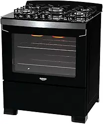 Fogão 5 Bocas Preto com Frente em Vidro Preto e Timer Digital Dako Diplomata Grill Bivolt