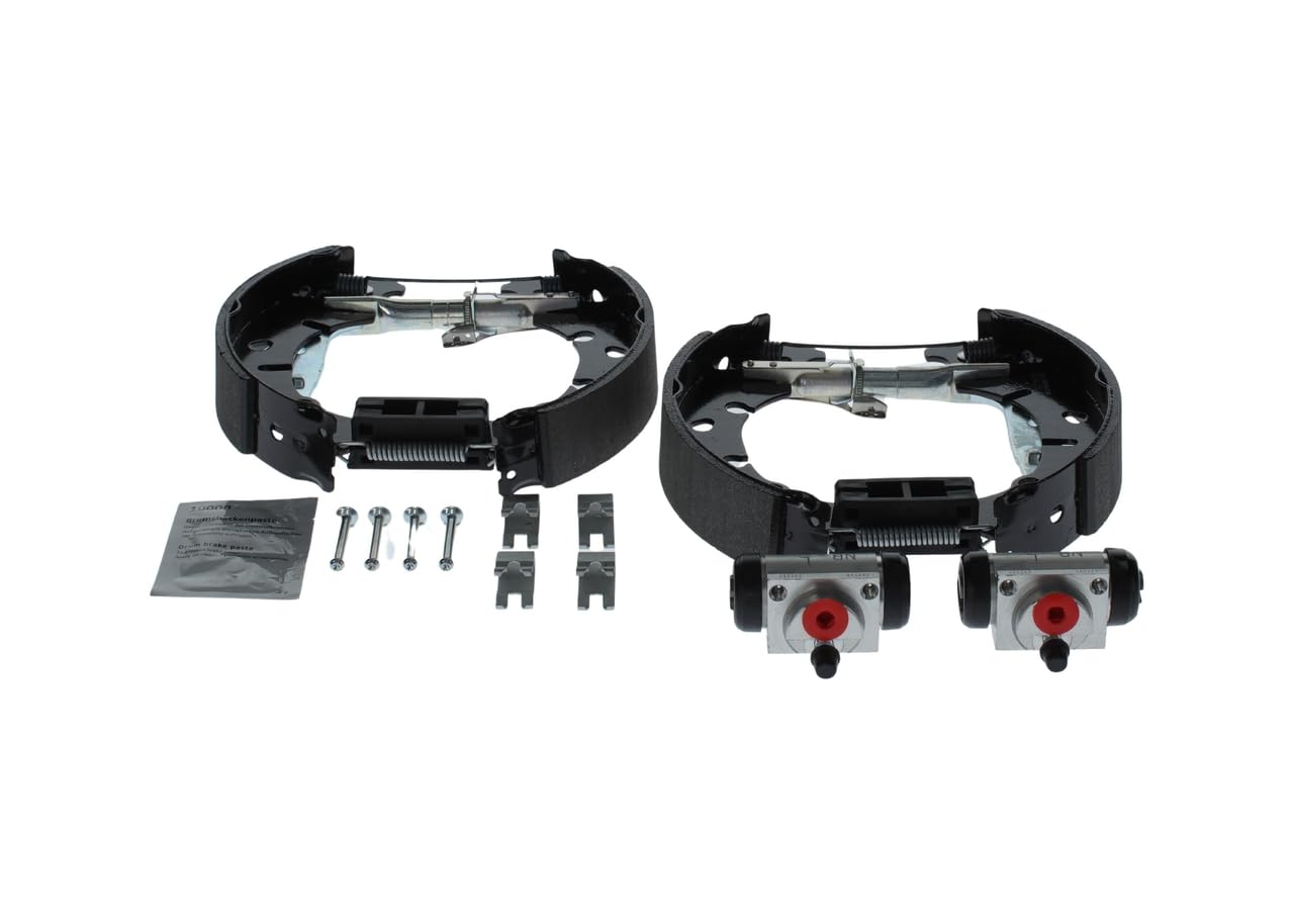 BOSCH Kit ganasce freno 0204114625 | Kit freno a tamburo posteriore - 1 set preassemblato, 2 cilindri freno a ruota, 4 ganasce freno