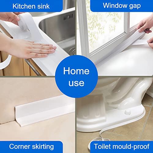 Image of 2 Roll Caulk Strip Tape, Self-Adhesive Waterproof Caulking Sealing Tape for Kitchen Countertop Sink Toilet Bathroom Bathtub Floor Wall Edge Sealing Strip 1.5 Inch x 10.5 Feet,White