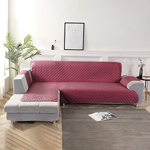 FlowersSea Funda Cubre Sofá Chaise Longue Adele Modelo,Medida Brazo Izquierda Derecho- 240cm (Mirándolo de Frente) (Vino Rojo, Brazo Izquierdo 200cm)