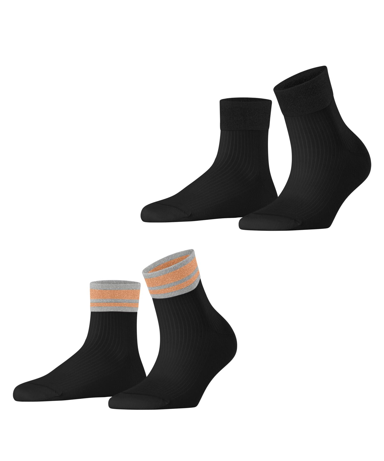 Esprit Women's Black 3000 Retro Glitter Multipack W Sso Cotton Patterned 2 Pairs Socks, 2.5-5