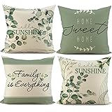 FIBEROMANCE Spring Summer Pillow Covers 18x18 inch Set of 4Hello Sunshine Eucalyptus Home Sweet Home