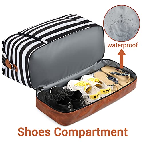 Image of Tibes Travel Weekender Bag for Women, Polyester Overnight Bag with Shoe Compartment Oversized Travel Duffel Bag Carry On Tote 21 inch, L-Black & White Strips, Large, Weekender Bag