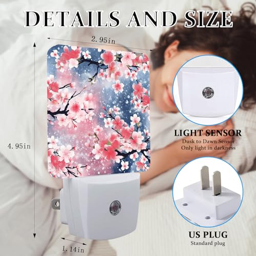 Image of Cherry Blossoom Night Light, Plug-into Wall Winter Floral Nightlight Lamp with Dusk to Dawn Sensor, Led Lamp 0.5W Energy Efficient for Boys Girls Adults Home Decor