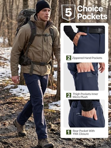 Image of FREE SOLDIER Men's Outdoor Softshell Fleece Lined Cargo Pants Snow Ski Hiking Pants with Belt