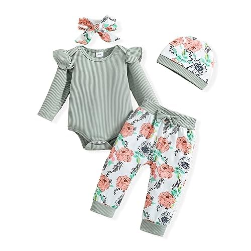 Baby Girl Clothes Infant Girl Newborn Outfit Romper Fall Winter Pants Set Cute Hat Headband for Baby Girls