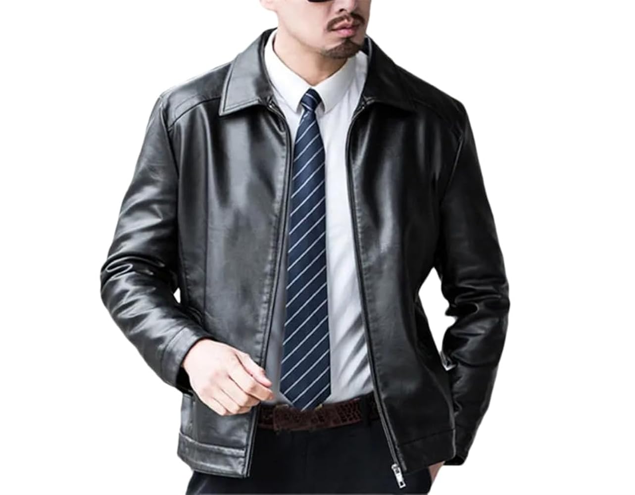 Men's Faux Leather Coat Solid Color Long Sleeve Lapel Solid