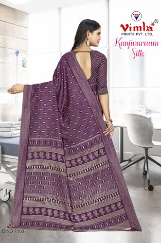 Image of Vimla Women's Kanjivaram Silk Uniform Saree and Unstitched Blouse Piece | Office School Uniform Saree For Women | Sari for Women
