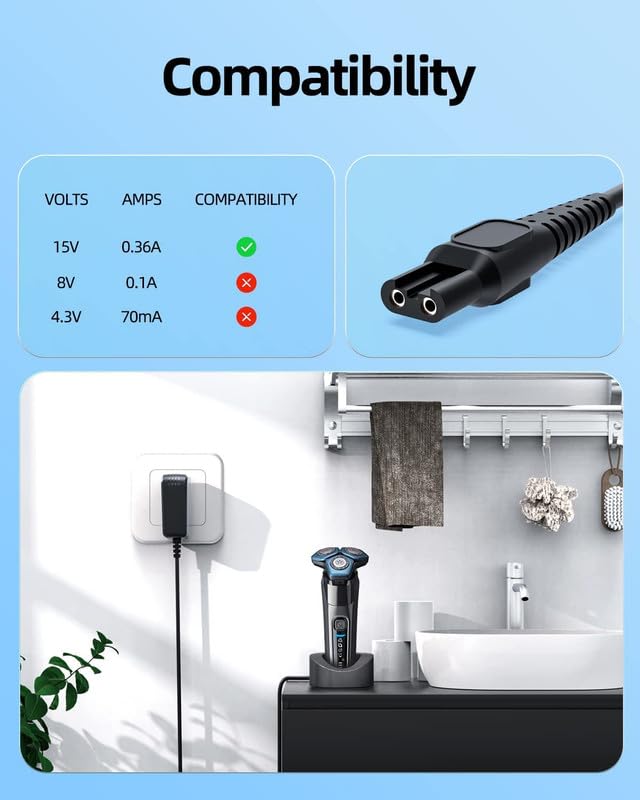 Image of HQ8505 Norelco Charger Cord Fit for Philips Norelco HQ8505 3000 5000 7000 9000 Series mg7750 mg7790 Electric Shaver Razor,Aquatec,Arcitec,Multigroom Beard Trimmer Power Supply