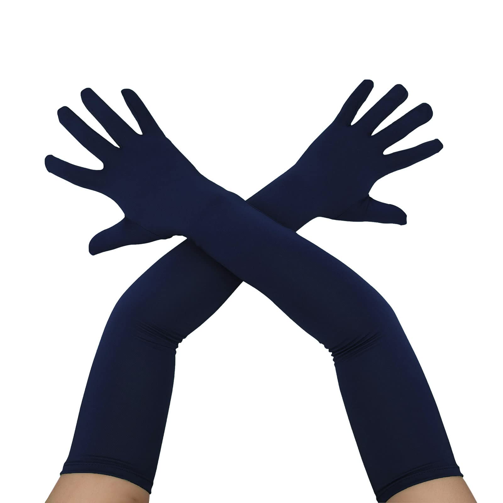 Aniler 22" Long Spandex Cosplay Gloves for Men Women Plus Size Stretchy Over Elbow, navy, One Size — image 1