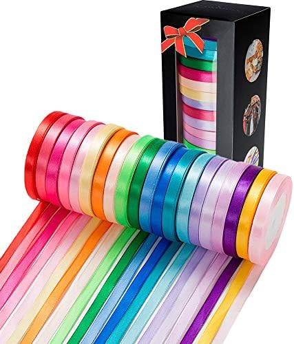 500 Yard 20 Colors Satin Ribbon Fabric Silk Craft Ribbon Rolls, 2/5" Wide 25 Yard/Roll, Ribbons Perfect for Christmas Gift Wrapping, Hair Bows, Wedding Party Decoration and More