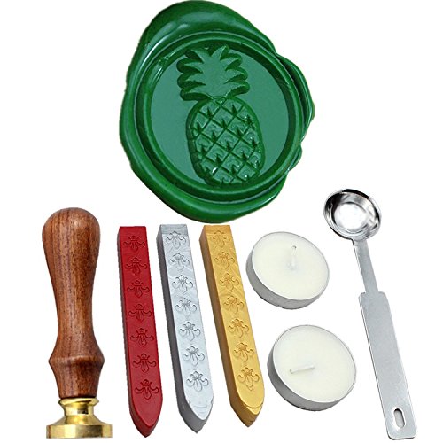 FQL Pineapple Vintage Rosewood Wax Seal Stamp Set with Gold Red Silver Sticks