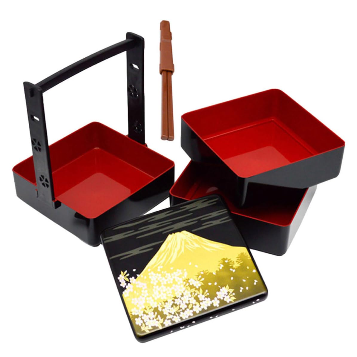 Boîte à Lunch et Conservation des Aliments Noire Bento Japonaise Réutilisable en Abs à Trois Couches, Pratique et Multifonction pour Pique-niques