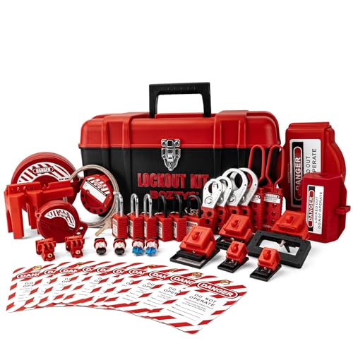 BOZZYS Portable Lockout Tagout Kit - 39 Pack OSHA Compliant | Red Loto Locks to Prevent Accidental Startup | for Industrial Electrical Breakers & Valves Lock Out Tag Out