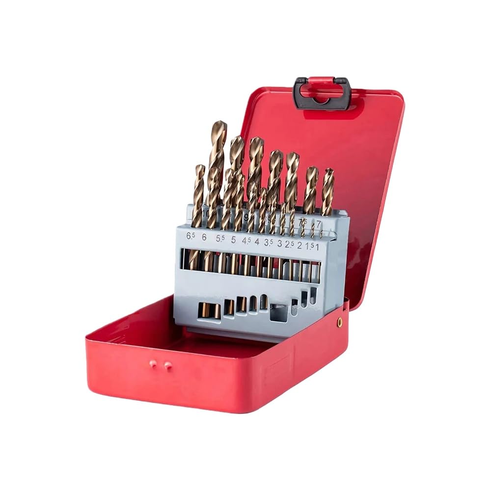 VIDOO Juego de Brocas Cobalto M35 HSS-Co Helicoidales con Caja Metal para Acero Inoxidable Madera-19Piezas