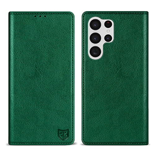 Image of ZZXX Samsung Galaxy S22 Ultra 5G Wallet Case, Green-6.8 inch, RFID Blocking, Card Slot, Strong Magnetic Leather Flip Fold Protective Phone Case