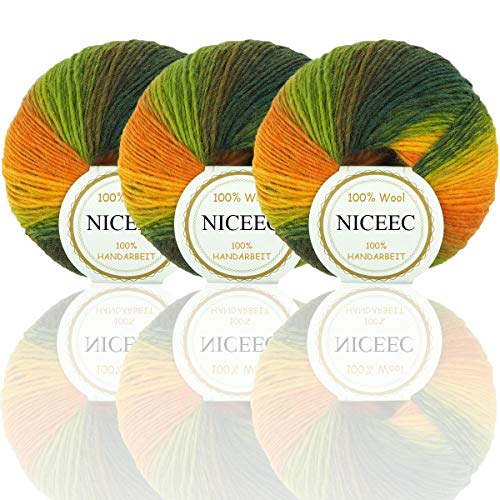Image of NICEEC 3 Skeins 100% Wool Rainbow Yarn Soft Gradient, Self-Striping, Colorful Single Ply Yarn for Crochet & Knitting - 4#