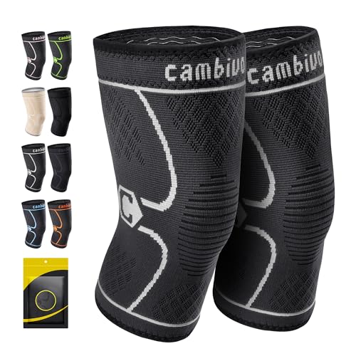Image of CAMBIVO 2 Pack Knee Brace, Knee Compression Sleeve for Men and Women, Knee Support for Running, Workout, Gym, Hiking, Sports (Gray,Medium)