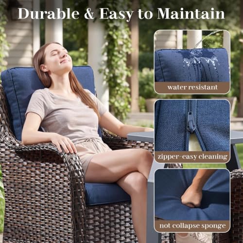 Image of Rilyson Patio Outdoor Wicker Swivel Rocker Chairs Set of 5, Blue Cushions