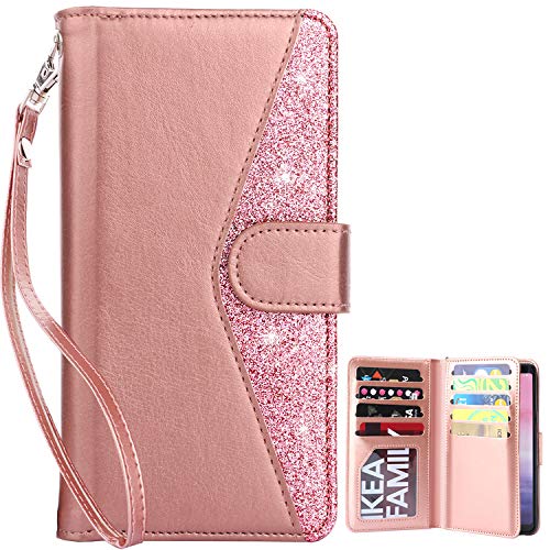 Galaxy Note 8 Case, Dailylux Note 8 Wallet Case Premium Soft PU Leather Closure Flip Case With 9 Card Slots and Detachable Wrist Lanyard Cover for Samsung Galaxy Note 8 2017-Bling Rose Gold