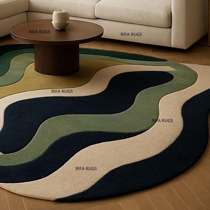 Image of Hand Tufted Carpet Nz Wool with Silk Abstract Design Non Slip Luxury Exclusive Rectangular Carpet for Living Room Bedroom (Size : 3x5 Ft, 90x150 CM), Multicolor
