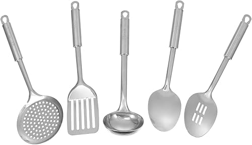 BESPORTBLE Utensilios de cocina de acero inoxidable resistentes al calor con diseño ergonómico para cocinar en casa y almacenamiento ordenado