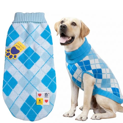 Image of A+a Pets' Cozy Knitted Flannel Sweater - Soft, Warm, Comfortable Fleece, Cold Weather Clothes for Dogs and Cats (XS, Polka Blue)