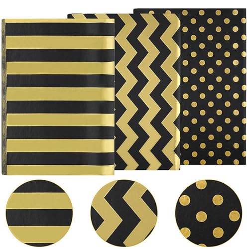 Image of 30 Sheets Gold Black Tissue Paper for Packaging Gift Bags Decoration, Gift Wrap Tissue Paper Bulk for Weddings Birthday DIY Project Christmas Gift Wrapping Crafts Decor, 20 x 14 Inch