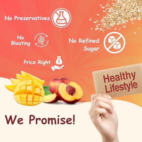 Image of Crevea Peach Mango Smoothie Mix: 7-8 Serves | Natural Fruit Powder, Oats, Chia Seeds | Added Protein & Fiber | No Preservatives | No Refined Sugar - Healthy Drink | Instant Smoothie Powder - 210g