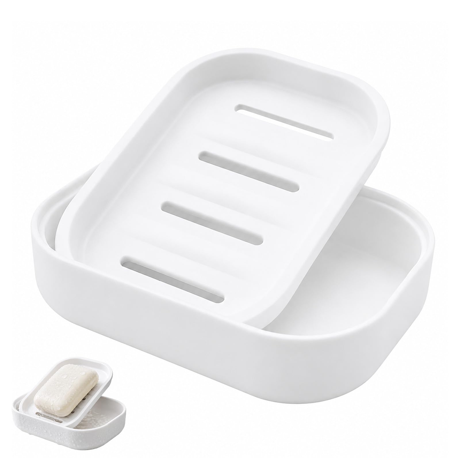 WVGSXBO Soap Dish with Drainage, Cream White Plastic Soap Holder with Removable Tray, Non-Slip Bar Soap Saver for Bathroom Shower Kitchen Sink, Compact Size (1 Pack)
