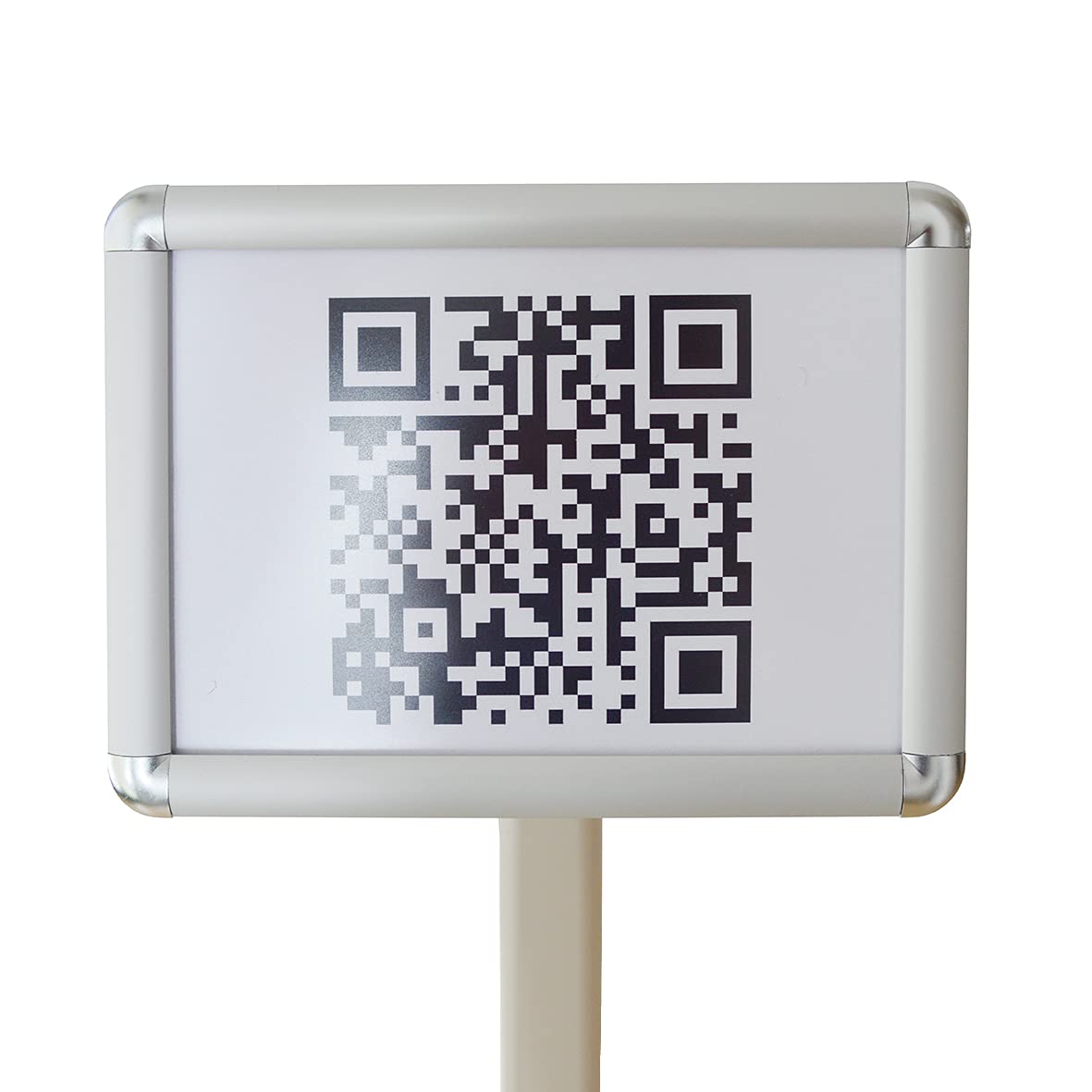 Supporto per informazioni DIN A4, ad esempio per app di codice QR Luka, regolabile in verticale o orizzontale, in alluminio