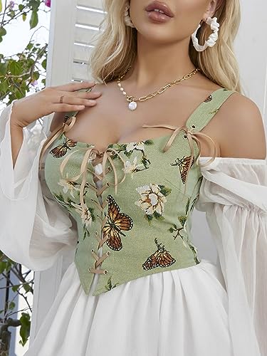 Image of CONCINEROS Women's Summer Vintage Floral Renaissance Corset Top for Women Y2k Tops Sleeveless Drawstring Crop Top