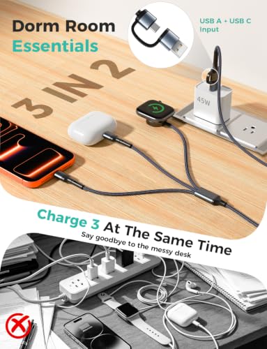 Image of Travel Essentials for Apple Watch Charger,Cruise Vacation Camping Essentials,iPhone Charger,Multi Charging Cable,3 in 2 Charging Docks for iWatch Series 11-2 /Ultra,iPhone 17-12,Car-Gunmetal