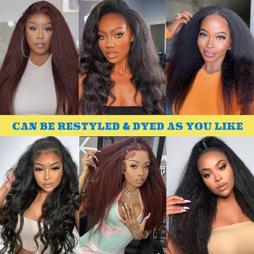 Aochedi 13X6 Kinky Straight Human Hair Wig 200% Density Hd Lace Front Wigs Human Hair Pre Plucked 22 Inch Yaki Straight Human Hair Wig For Women Brazilian Wigs Human Hair Natural Color thumb #3