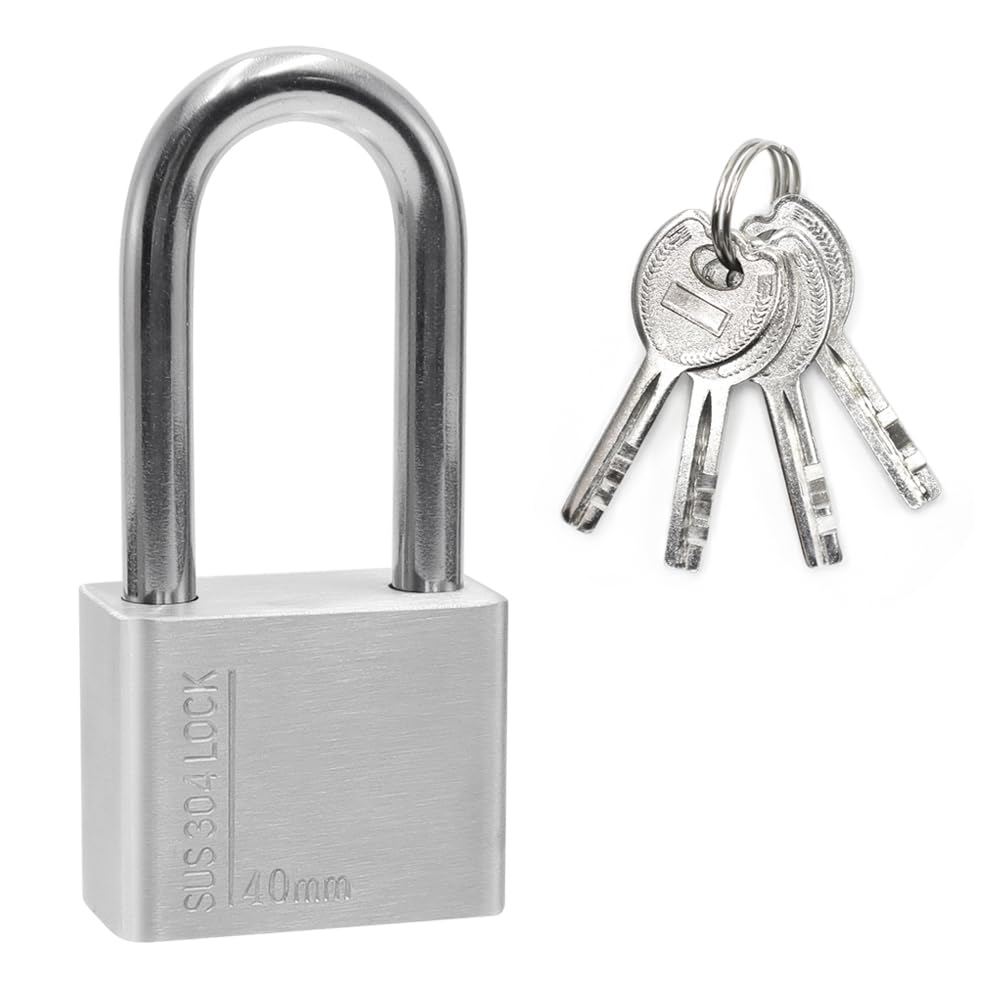 Grillete Alto Candado de Acero Inoxidable 304 con 4 Llaves, Protección Impermeable y de Alta Seguridad para uso en Exteriores, 40 mm