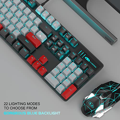 Image of MageGee Mechanical Gaming Keyboard, New Upgraded 104 Keys Blue Backlit Keyboard with Blue Switches, USB Wired Mechanical Computer Keyboard for Laptop, Desktop, PC Gamers(Black & Gray)