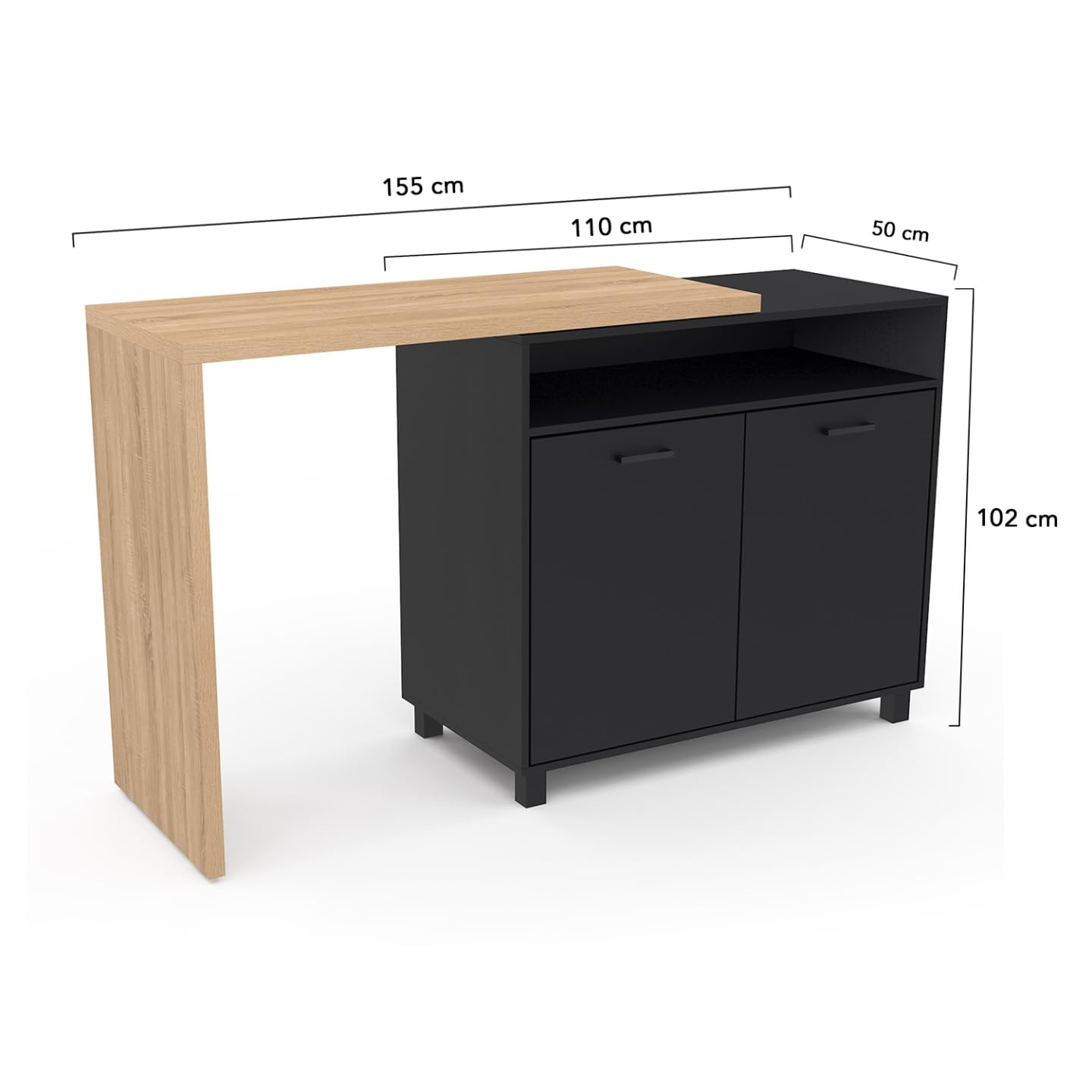 IDMarket - Ilot Rotatif CINA Meuble de Bar pivotant 2 en 1 Imitation hêtre et Noir