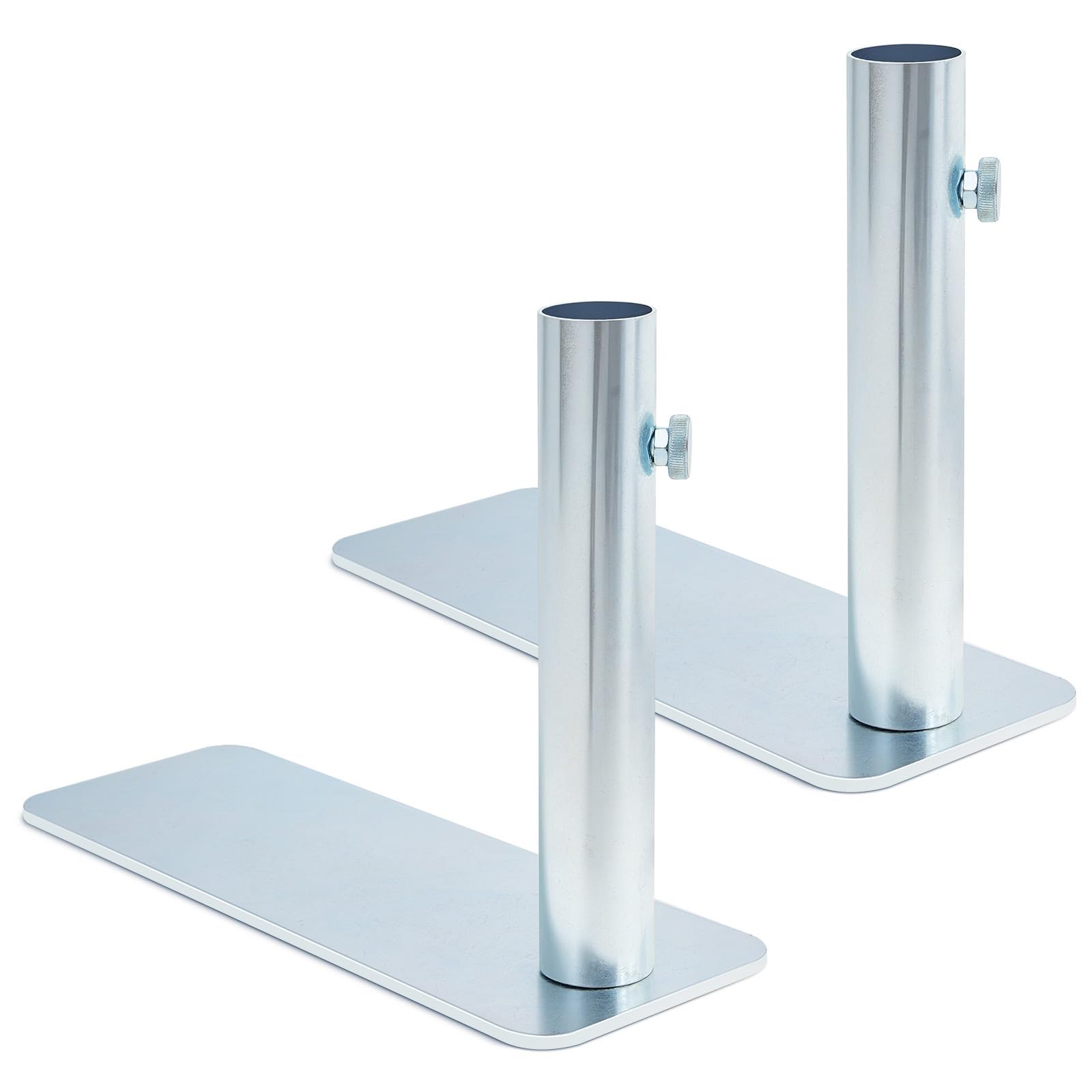 Yaocom 2 Pcs Portable Flagpole Tire Mount Metal Stand Holder with 10 Inches Height Base Fits 1.5'' Diameter Flag Pole for Car Camping Tailgating (Silver)