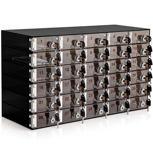 Image of Layhit 30 Slots Cell Phone Locker Box for Classroom Black Acrylic Cell Phone Storage Cabinet Bin with Door Locks for Classroom School Students Office Factory Employees