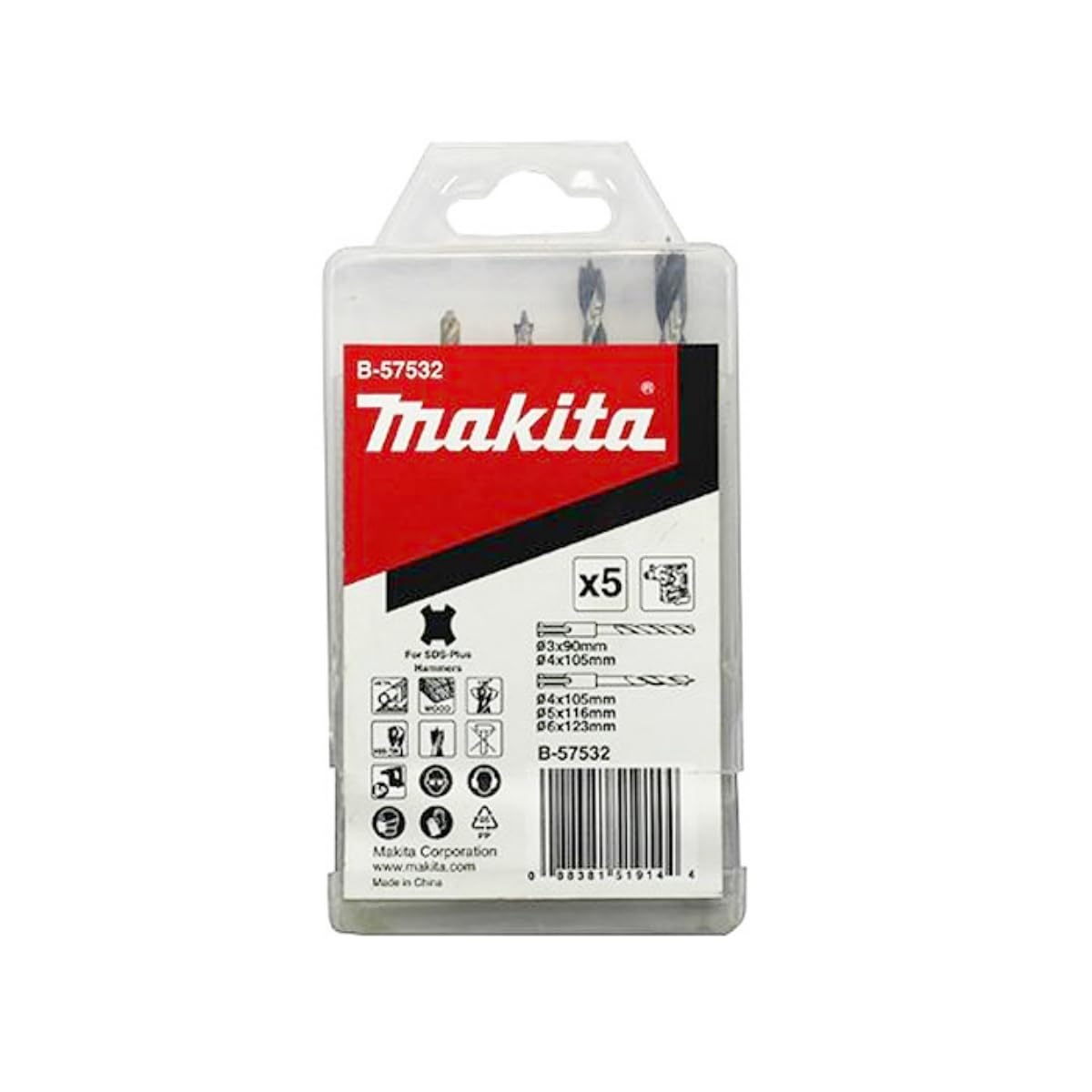Makita B-57532 - Juego brocas sds-plus madera/metal, Multicolor