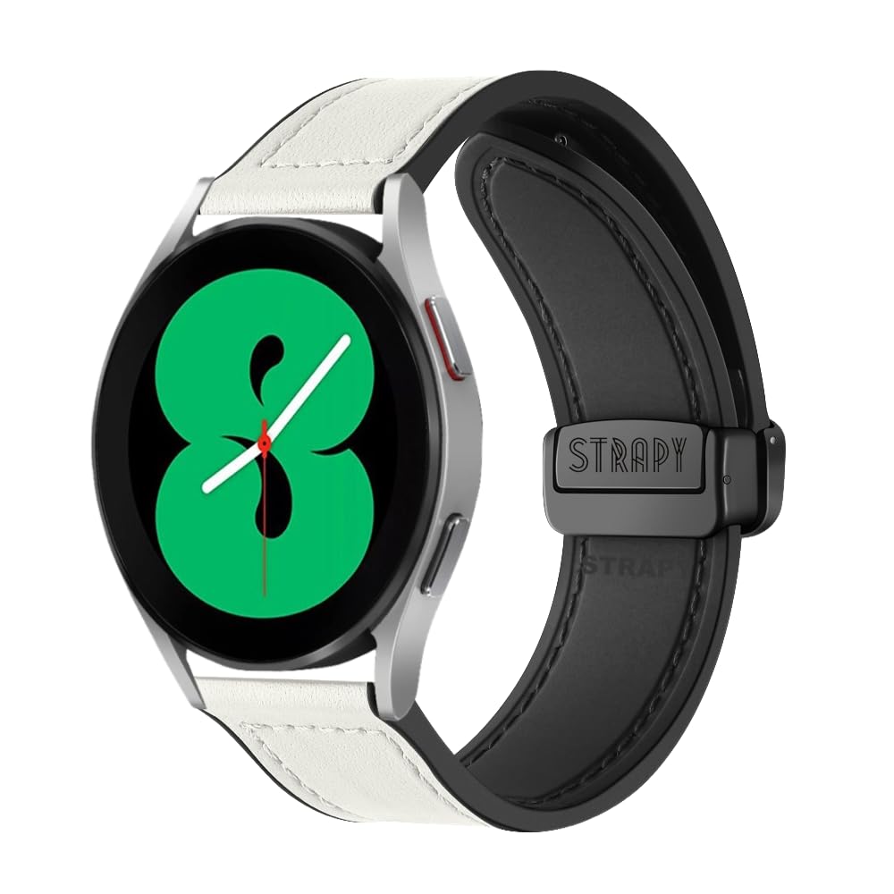 STRAPY22mm Soft Genuine Leather Hybrid Watch strap Compatible with Fossil Gen 5 Garrett/Carlyle/ 5E/ 6 44mm Smartwatch, Replacement band Magnet Buckle With Folding Straps for men women