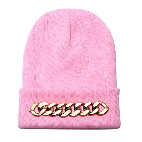 Bonnet tricot rose boderier unisexe taille unique pour homme et femme