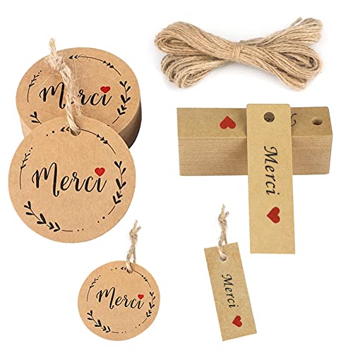 Yontree 200PCS Merci Étiquette Papier Kraft, Cadeaux Étiquettes pour Anniversaire Mariage Noël DIY Cover