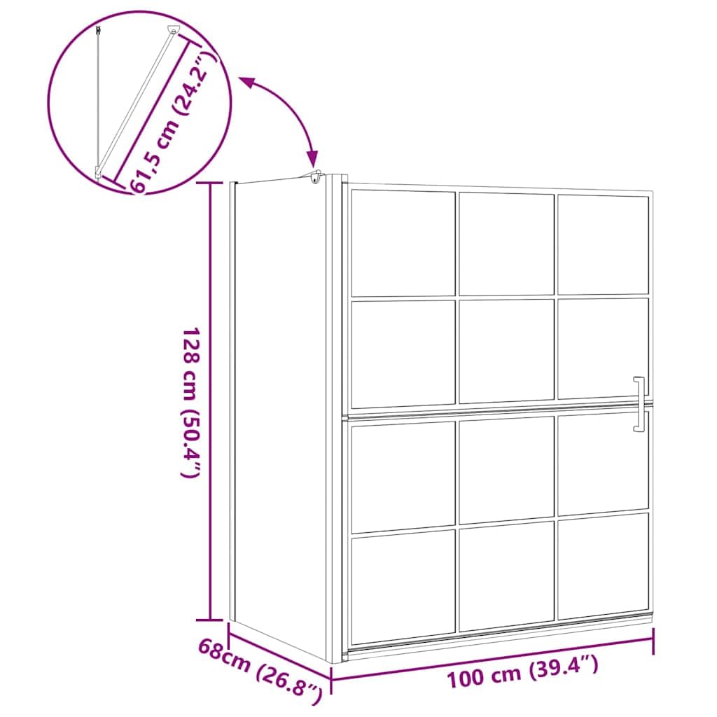 Parete Doccia Bagno Nero e Trasparente in Vetro Temperato, Box Doccia Pieghevole 100x68x128 cm, Paraspruzzi per Vasca, Parete in Vetro Moderna per Interni