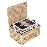 Photo Storage Box With Lid, Woven Durable Photo Organizers And Storage For Home,Kitchen,Office Use, Decorative Recipe And Picture Box For Organizing Memories,Keepsake Storage For Photos And Recipes